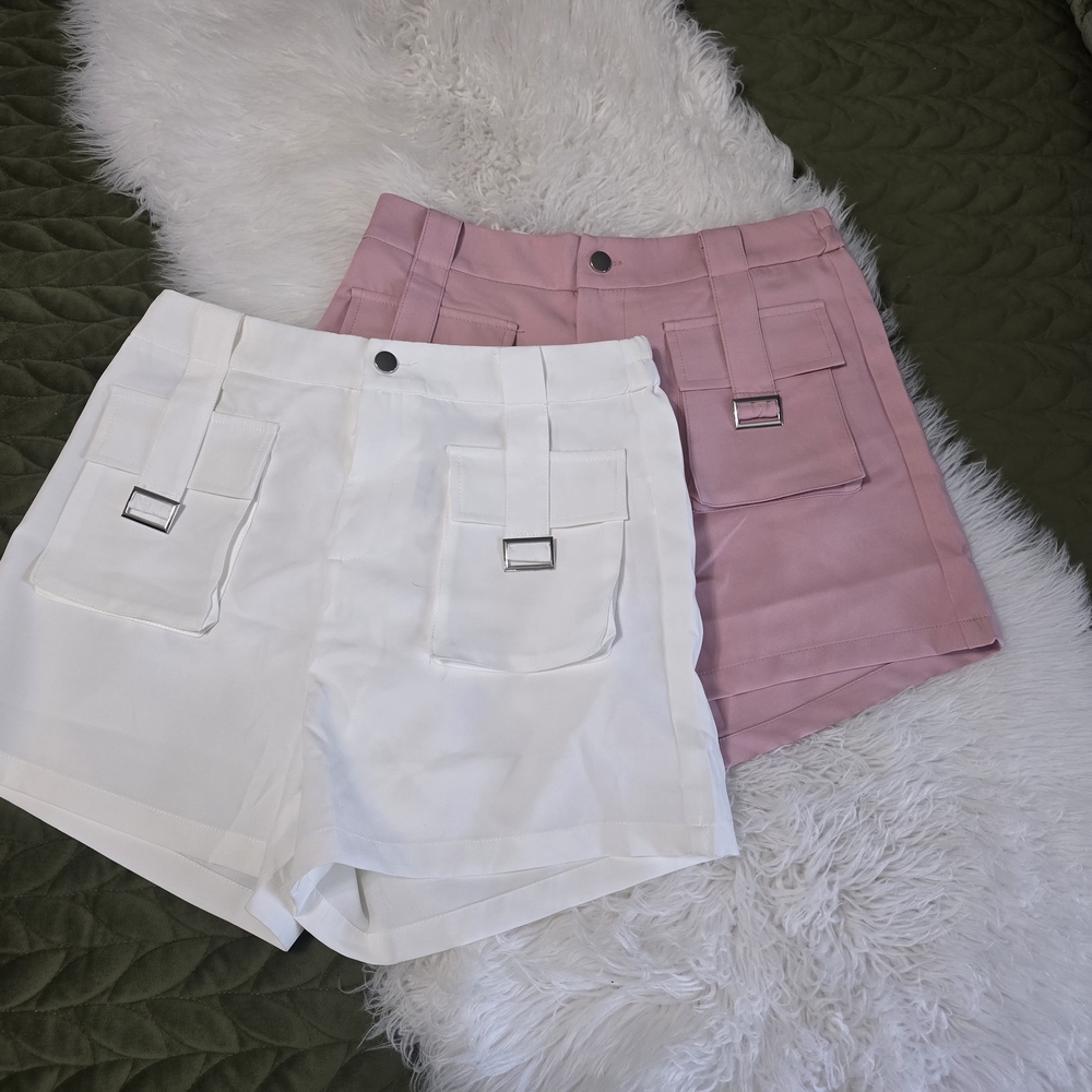 High Waist Women's Shorts - White and Pink